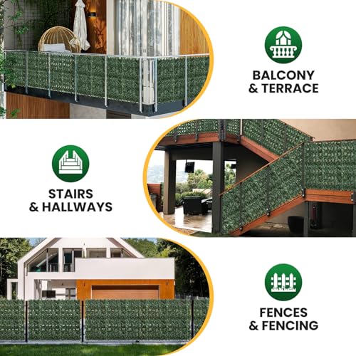 KASZOO Artificial Ivy Privacy Fence Screen, 120x60in, 18 Pack, Green, Modern Style, Plastic & Polyethylene Material, Easy Assembly, Perfect for Balcony, Garden, Backyard Privacy - size: 120 in x 60in - Maple Leaf