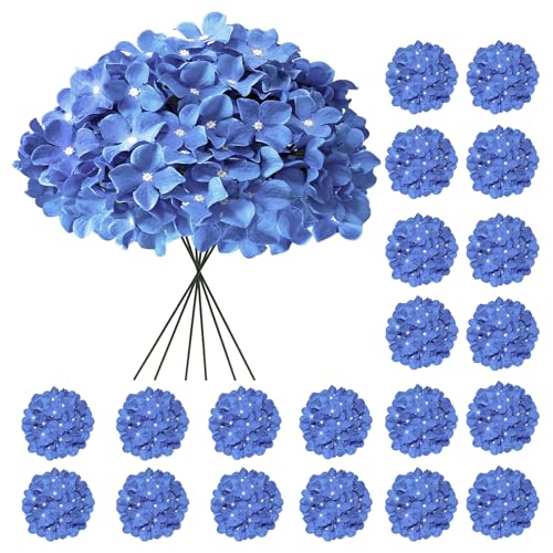 Hydrangea Artificial Flowers, 20 Pcs Royal Blue Hydrangea Artificial Flowers Bulk, Faux Hydrangea Flowers for Outdoor, Fake Silk Hydrangea Flowers with Stems for Wedding Decoration Decor - color: Royal Blue, size: 20 Pcs