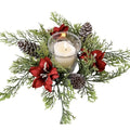 Christmas Candle Rings Xmas Small Wreath for Pillars Artificial Red Flowers Pine Cone Candle Rings 9.8” Rustic Gift Farmhouse Table Centerpiece Home Winter Decor