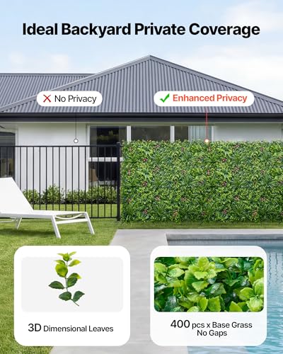 VEVOR Artificial Plant Wall, 16PCS 20 x 20 in Artificial Boxwood Panels, Greenery Backdrop Privacy Hedge Fence with Sun Protection, Fake Grass Wall Screen for Wedding, Indoor, Outdoor GardenMixed Leaf - color: Mixed Leaf, size: 20*20IN 16P