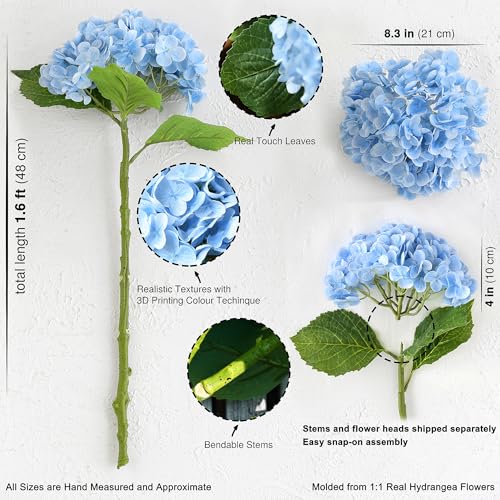 FiveSeasonStuff Real Touch Silk Hydrangea Flowers, 2 Large Long Stem Artificial Flowers for Floral Arrangements (Heavenly Blue) - color: Heavenly Blue (2 Stems)