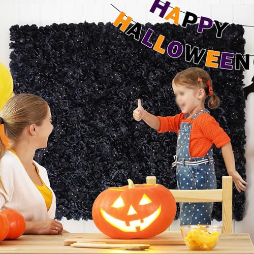 Black Silk Rose Flower Panels Wall, 12 Pcs Artificial Flowers Decoration for Welcome Table, Party, Anniversary, Church Wall, Stage Background, 25x25cm