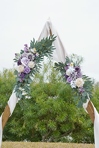 ponatia Wedding Arch Flowers (Pack of 2), Artificial Purple Flowers for Wedding Welcome Signs Decorations and Arch Flower for Ceremony Reception Decoraction (Lilac & Cream) - color: Lilac & Cream