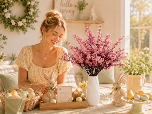 Mandy's 6 Bundles Artificial Dusty Pink Baby’s Breath Flowers | 18.5 Inch Silk Gypsophila European Style Modern Home Decor Centerpiece Neutral Wedding Flower Arrangements - color: Dusty Pink