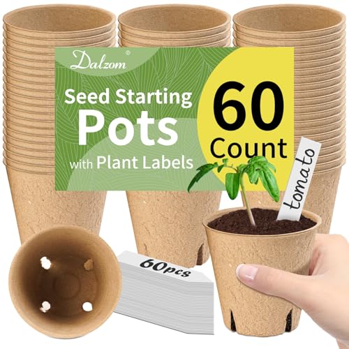 Dalzom® 60Pcs 3.1” Peat Pots with 60Pcs Plant Labels, Biodegradable Pots for Seedlings with Drainage Holes, Garden Plant Nursery Pots Seed Starting Trays - size: 3.1"
