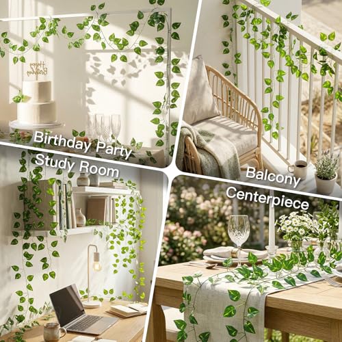 suddus 1 Pack 33 Feet Artificial Pothos Leaves Plants Fake Vines Greenery Hanging Garland Faux Foliage for Home Bedroom Office Wedding Wall Staircase Garden Decor - color: Pothos, size: Fake Vines-1 Pack