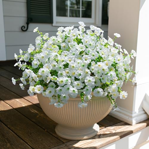 HyeFlora Artificial Flowers for Outdoors Fake Plants Outside Decoration, 12 Bundles Silk White Morning Glory UV Resistant Look Real Faux Flowers for Planter Front Door Porch Patio Yard Gardens Balcony - color: White