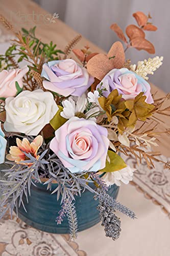 MACTING 30PCS Artificial Rose Flowers Real Touch Fake Flowers with Stem Foam Roses for DIY Wedding Bouquet Table Centerpieces Party Baby Shower Spring Home Mothers Day Decoration(Light Rainbow - color: Mix Color 4-1, size: 30PCS