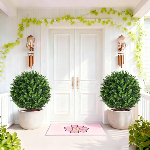 2 Pack 25" Artificial Eucalyptus Topiary Ball Tree for Outdoors Faux Evergreen Shrubs Plants with Ground Spike UV Resistant Fake Bushes Ball Trees for Outdoor Indoor Home Porch Patio Decoration - color: Eucalyptus
