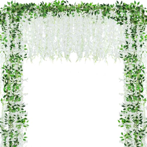 Alotiki Wisteria Hanging Flowers, Artificial Flowers for Decoration, Wedding, Garden, Wall,White 10 Pcs Total 60ft - color: White, size: 10