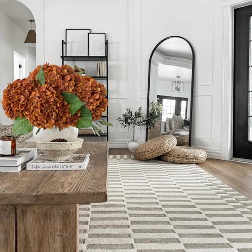 YalzoneMet 3 Pcs Orange Brown Hydrangea Artificial Flowers 21‘’ Real Touch Latex Hydrangea Fake Flowers for Fall Home Decor Party Kitchen Bedroom Bronze Vintage Flower Table Centerpieces - color: Orange Brown