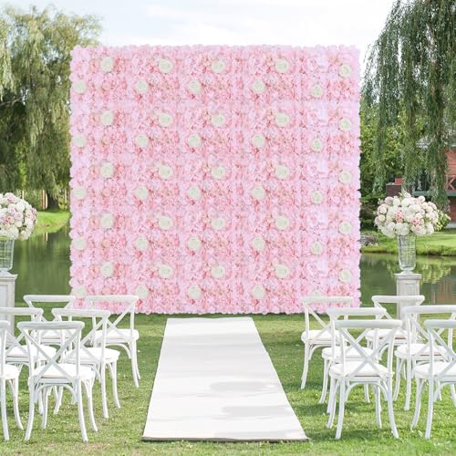 FOTSHARER Pink Flower Wall Backdrop 12 Pack 3D Flower Wall Panel 15'' x 15'' Silk Rose Floral Walls Artificial Flower Panels for Backdrop Floral Wedding Background for Bridal Shower Party Events - color: Light Pink