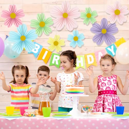 YUNXUAN Pastel Party Decorations Paper Fan Paper Flowers Decorations for Wall Flower Backdrop Classroom Baby Shower Birthday Flower Wall Decor Pack of 9 Rainbow - color: Pastel