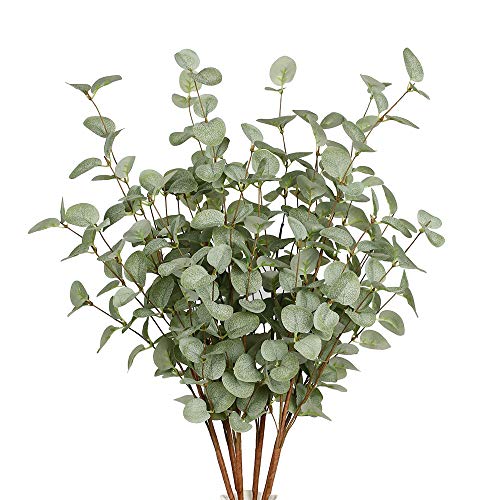6 Pcs 27" Eucalyptus Stems Greenery Stems Eucalyptus Leaf Spray in Green Silk Plastic Plants Floral Artificial Plants for Home Party Wedding Decoration - color: Green - 6 Pcs