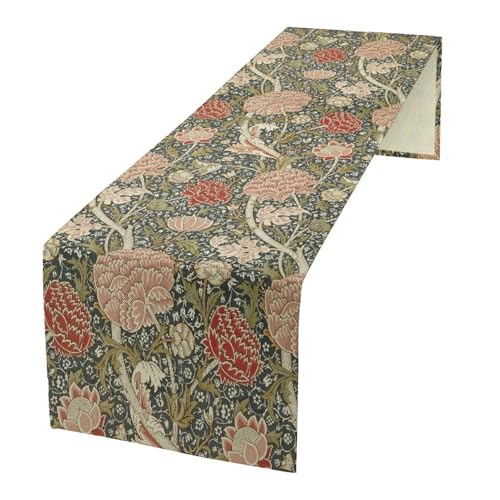 William Morris Style Botanical Table Runner for Table Decor, Art Rustic Flower Vintage Floral Printed for Kitchen Dining Room Living Room Farmhouse Party Holiday Decorate 13" x 36" - color: William Morris_2, size: 13"W x 36"L (Pack of 1)