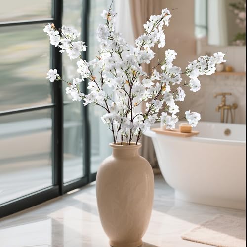 4pcs Cherry Blossom Branches Artificial Flowers for Spring Tall Vase Decoration,40" Long Stem Fake Cherry Flowers for Home Wedding Party Bedroom Table Centerpiece Arrangement Decor(White) - color: White