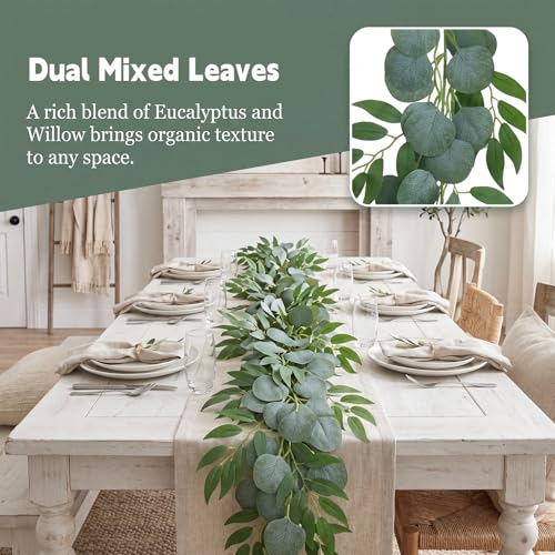 GREENTIME 6 Pack 6.5Ft Fake Greenery Garlands Eucalyptus Willow Garland for Rustic Wedding Arch Swag Doorways Table Runner Staircase Fireplace Chair Home Party Decoration - color: Green -6