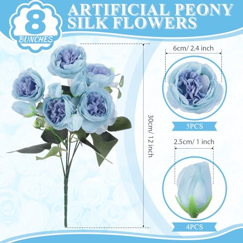 Yunsailing 8 Pack Artificial Peony Flowers Faux Silk Hydrangea Bouquet Wedding Home Table Decor Reusable Bouquet of Rose Flower for Birthday Wedding(Blue) - color: Blue, style: Peony