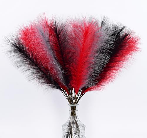 LSKYTOP Red Pampas Grass Decor,23Inch 12pcs Faux Pampas Grass Bouquets Artificial Pampas Fake Pampas Flower for Home Living Room Bedroom Vase Decor - color: Red 12pcs