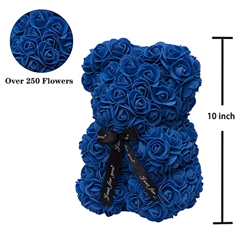 DuHouse Rose Bear Rose Teddy Bear Flower Gift Black Box for Valentines Gifts Anniversary Christmas,Birthdays Bridal Showers -Fully Handmade 10 inch Flower Bear Clear Gift Box (Royal Blue) - color: Royal Blue