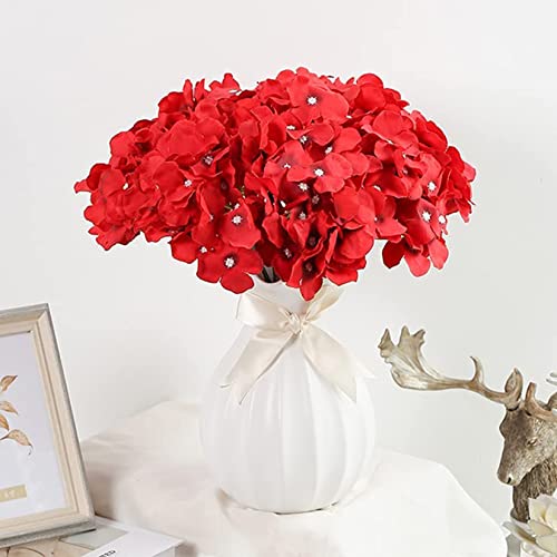 HinyoCo 32 Pcs Silk Hydrangea Artificial Flowers Hydrangea Heads No Stems, Used for Home Wedding Party Decoration (Red) - color: Red
