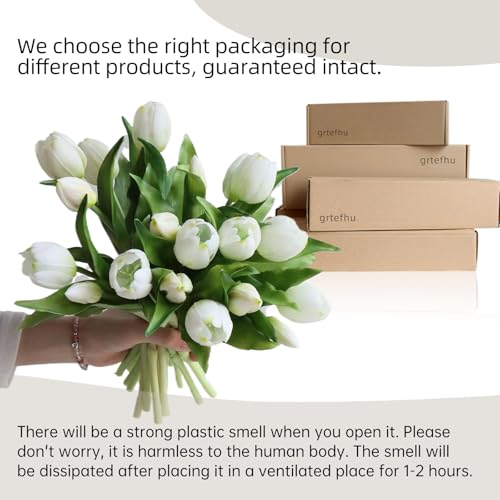 20 Pcs Artificial White Tulips,Real Touch Faux Tulip Flowers Bulk for Wedding Centerpieces,Vase Arrangements,Home Table Decor - color: White