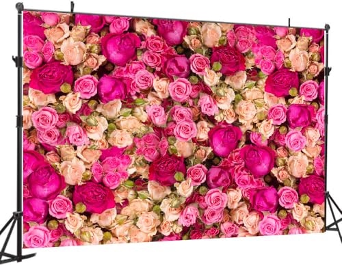 10x8ft Pink Red Rose Photo Backdrop Vinyl Studio Background for Valentine's Day, Mother's Day, Birthday Party DH-358 - size: 10X8FT