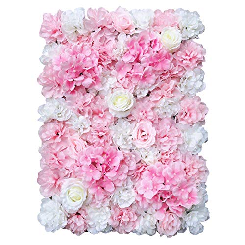 16"x 24" Artificial Flower Wall Panels,Flower Wall Mat Silk Flower Panels for Outdoor Garden Backyard Fence Fence Privacy Screen and Indoor Wall Decor (6Pcs Pink+White,Style 2) - color: 6Pcs Pink+White,Style 2