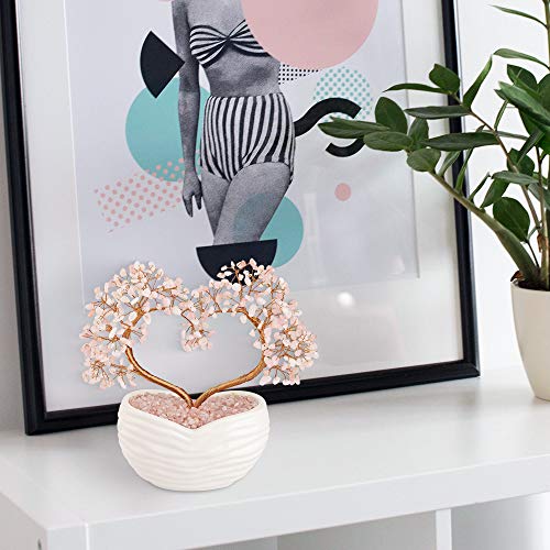 Jovivi Rose Quartz Crystal Heart Money Tree Healing Gemstone Bonsai Tree for Wedding Ceremony Reiki Balancing Energy Meditation Feng Shui Wealth & Good Luck Home Indoor Office Decor 7.87"-8.26" - color: Rose Quartz