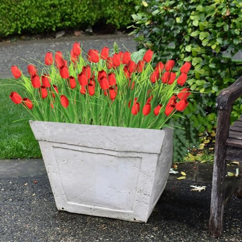 10 Bundles Artificial Tulips Flowers Outdoor,16.5 inch UV Resistant Fake Tulips Real Touch Flowers,Faux Tulips Realistic Flowers for Home Garden Outside Wedding Decor (Red) - color: Red