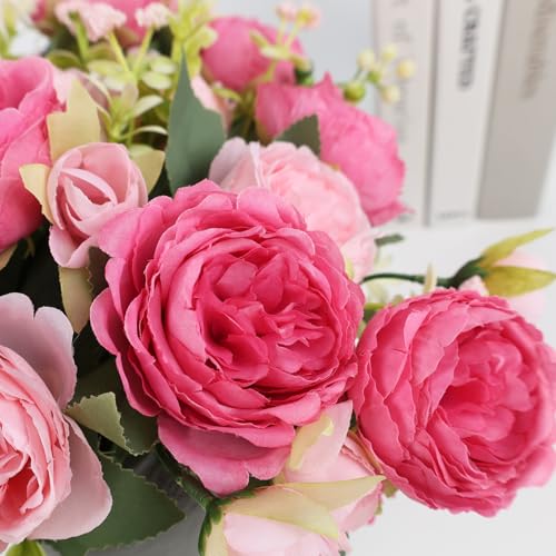 Artificial Peonies Silk Flowers, Pink Faux Peony Bouquet 2 Bundles Florals Arrangements Decor for Farmhouse Home Boho Wedding Table Centerpiece, Fake Plastic Flower Bulk for Vase Decoration (Mix Pink) - color: Mix Pink, size: 2PCS