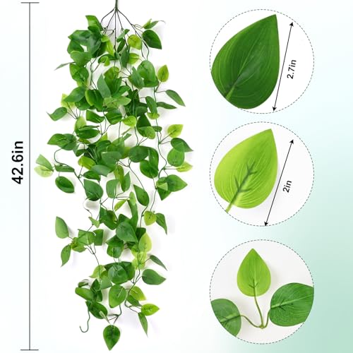 Waipfaru Fake Hanging Plants, 4pcs Artificial Hanging Plant, Faux Ivy Pothos Vines Greenery for Wall Home Bedroom Living Room Aesthetic Kitchen Office Aesthetic Kitchen Indoor Outdoor Decor - color: Epipremnum Aureum, size: 4Pcs Plants