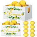 Yulejo Summer Lemon Tiered Tray Decor, Farmhouse Mini Wooden Crate with 8 Pcs Fake Lemons, Lemonade Decorative Box Rustic Table Centerpiece for Kitchen Home Shelf Party Decorations