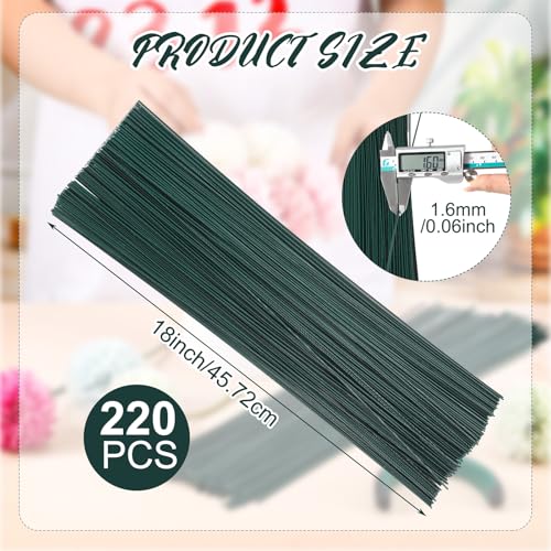 Zonon 220 Pcs 16 Gauge Enameled Floral Wire 18 Inch Florist Wire Bulk Flower Stems for Crafts DIY Bouquet Wrapping Artificial Flower Arrangements Supplies Wedding Prom Corsage, Dark Green