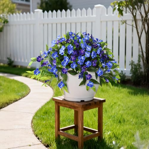 Hommyea Artificial Flowers for Outdoor, 2 Bundles UV Resistant Fake Plants Decoration Realistic Faux Silk Flowers No Fade Plastic Flowers for Outside Planters Home Porch Patio Yard Garden Decor - color: Deep&light Blue