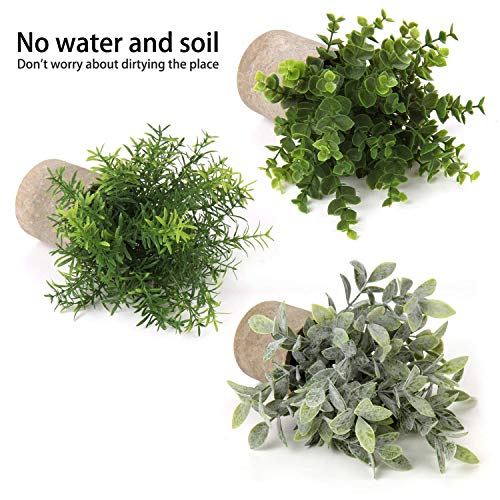 Briful 3 Pack Mini Faux Potted Plant Artificial Eucalyptus Plant Fake Topiaries Plant for Home Table Office Room Desk Bathroom Shelf Kitchen Rustic Farmhouse Mantel Decor - color: Green#8