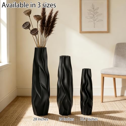 Extra Large Black Floor Vase – 24" Modern Decorative Ceramic Vase for Living Room Corner, Hallway or Entryway Home Decor - size: 24 Inch