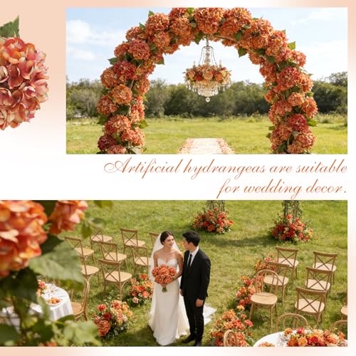 6PCS 21 Inch Lifelike Artificial Silk Hydrangea Flowers, Large Fake Hydrangea Flowers Bouquet with Stems, Full Faux Hydrangea for Home Decor Wedding Table Party Office Decor(Dusty Orange) - color: Dusty Orange