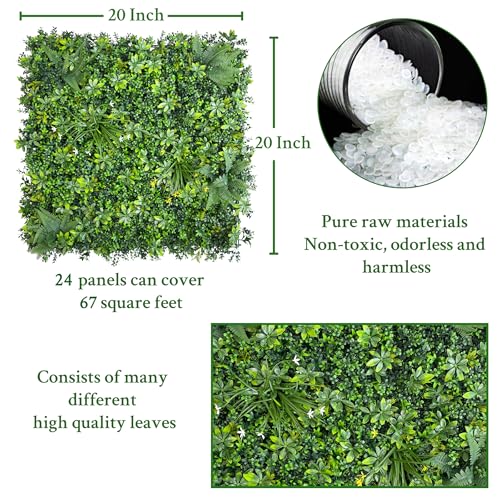 ODTORY Artificial Greenery Wall Panels: 20"x 20" 24P Faux Grass Wall Backdrop Boxwood Ivy Privacy Screen with UV Protection,Fake Hedge Fence for Outdoor,Indoor,Garden,Backyard and Home Decor - size: 20"x20" 24P
