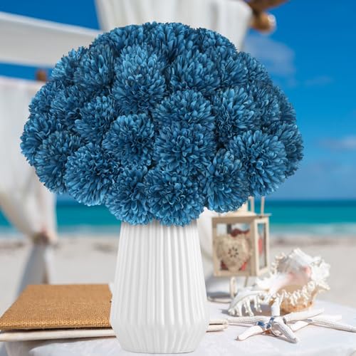 36 Pcs Artificial Chrysanthemums Flowers Silk Teal Ball Flower Fake Mums Flowers for Christmas Wedding Floral Table Centerpiece Home Decor - color: Teal