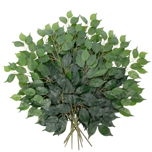 12PCS Ficus Leaves Artificial Branches 24" Faux Ficus Greenery Tree Branches Fake Ficus Leaves Sprays for Tree DIY Arch Wedding Wall Decor - Green - color: 24inch-12pcs/Green