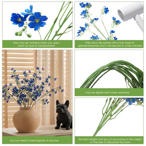 Tigeen 20 Stems Artificial Baby's Breath Flowers, Royal Blue Silk Fake Flowers with Long Stems for Tall Vase, Faux Floral Bouquet for Spring Wedding Party, Home Outdoor Indoor Table Centerpiece Decor - color: Blue