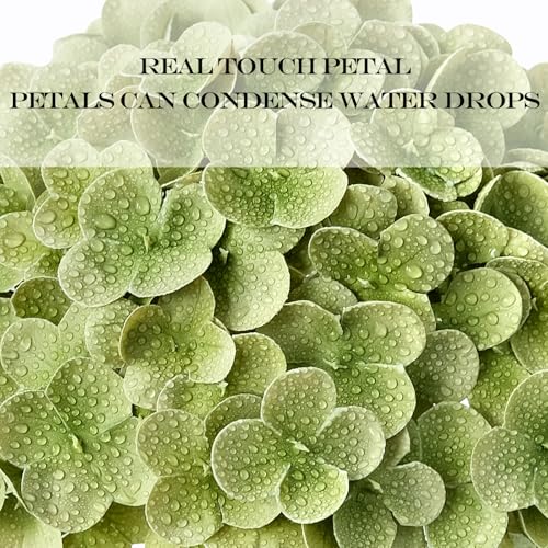 JINWOE Green Flowers Artificial Hydrangeas, 3Pcs 21” Latex Large Lifelike Faux Silk Flowers, Full Artificial Hydrangeas for Bouquet Table Centerpieces Indoor Spring Outdoor Home（Rosemary Green） - color: Rosemary Green, size: 3pcs
