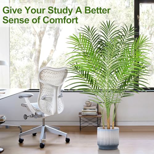 4ft Artificial Palm Tree Indoor Plant Tall Fake Tropical Paradise Palm Tree in Pot with Real Bark Design Faux Areca Palm Tree for Home Office Living Room Bedroom Farmhouse Modern Decor 1pcs - size: 4ft