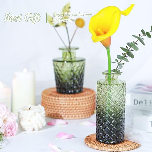 UPBUD Glass Bud Vases Set of 5, Mini Flower Vase for Centerpieces, Small Clear Vases in Bulk for Wedding Decorations, Vintage Vase for Table, Recepetion, Home Décor (Green) - color: Standard-green, size: 5pcs