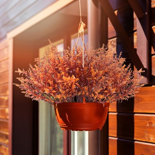 RECUTMS Artificial Fall Outdoor Plants Faux Lavender Flowers Fake Greenery 12 Bundles UV Artificial Flowers for Outside Fake Lavender Plants Faux Greenery for Garden Patios Fall Wedding (Brown) - color: Brown, size: 12 Bundles