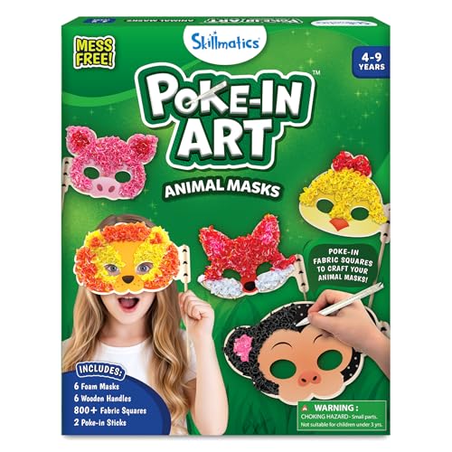 Skillmatics Poke-in Art - Animal Masks, Mess-Free Fun for Kids, DIY Wood Craft Kits, Creative Activity, Gifts for Girls & Boys Ages 4, 5, 6, 7, 8, 9 - style: 9. Animal Masks