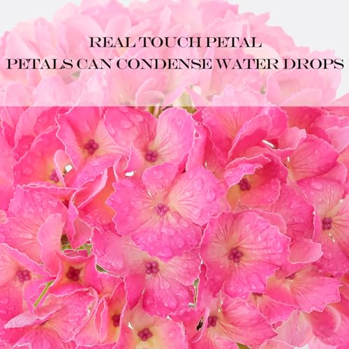 JINWOE Faux Hydrangea Flowers for Decoration,3pcs 21" Latex Real Touch Lifelike Faux Flowers, Full Fake Artificial Hydrangeas with Stems for Bouquet Table Centerpieces Spring Home Decoration（Fuchsia） - color: Fuchsia