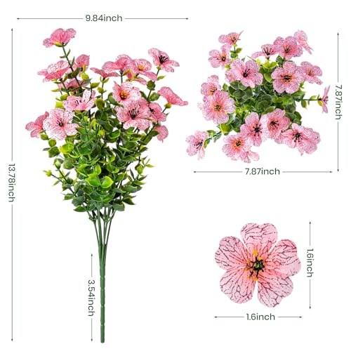 Lnoicy 20 Bundles Artificial Flowers for Outdoor Fake Plants for Spring Decoration,Faux Eucalyptus Flowers for Planter UV Resistant Lifelike for Home Porch Garden（Pink） - color: Pink
