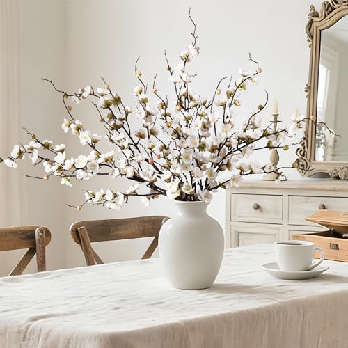 Waipfaru 4 Pcs Faux Cherry Blossom Branches, 36'' Cherry Blossom Tree Decor with Long Stems, Artificial Flowers for Tall Vases Spring Home Decoration (White) - color: White